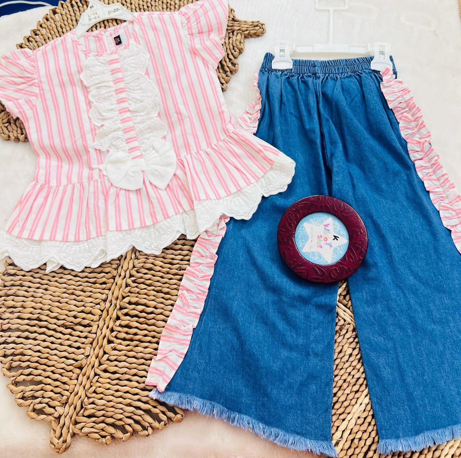 Check Tops And Denim Pant Set(TP0048)